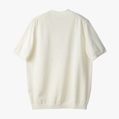Back view of the Mooncastle Ice Cotton Mock Neck in off white showing the smooth knit structure and relaxed fit.