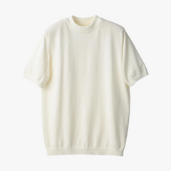 Front view of the Mooncastle Ice Cotton Mock Neck in off white featuring a clean silhouette and refined knit construction.