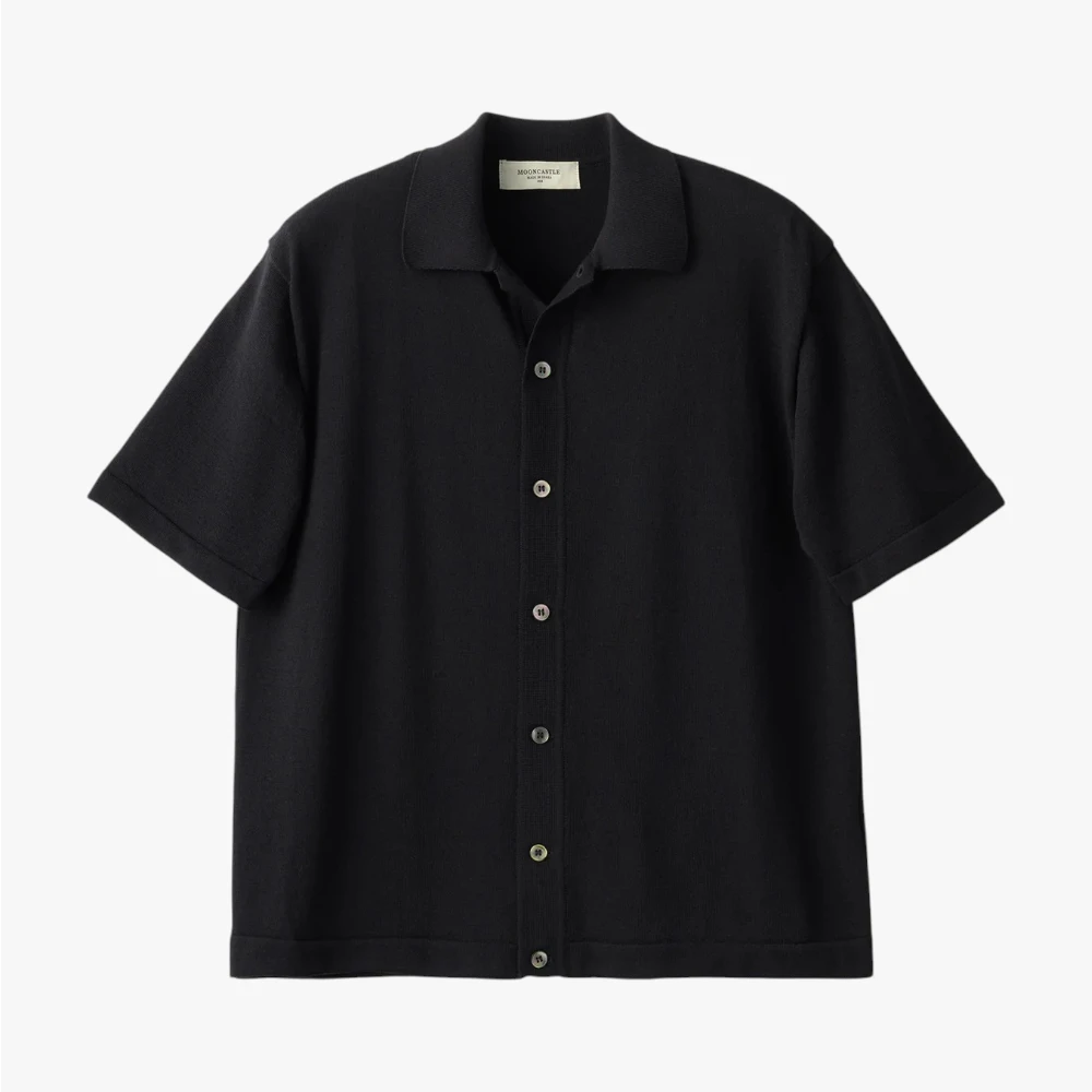 black mooncastle ice cotton open collar shirt front full view