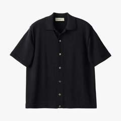 black mooncastle ice cotton open collar shirt front full view