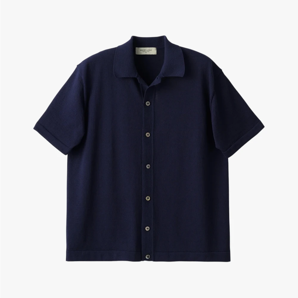 navy mooncastle ice cotton open collar shirt front full view