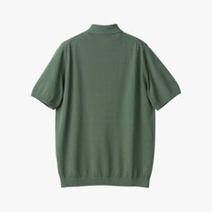 Back view of the Mooncastle Ice Cotton Polo in olive showing the smooth knit structure and relaxed fit.
