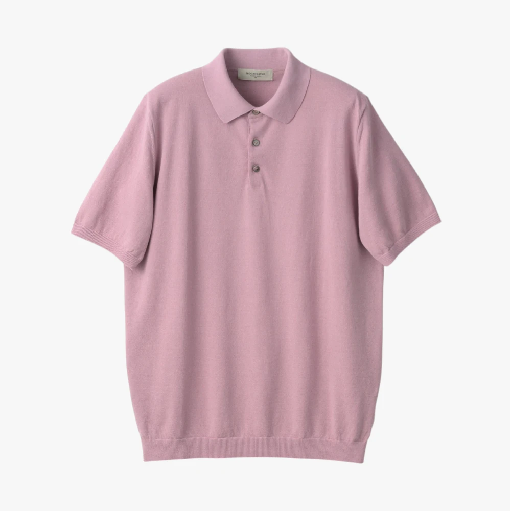 Front view of the Mooncastle Ice Cotton Polo in sakura featuring a clean silhouette and refined knit construction.