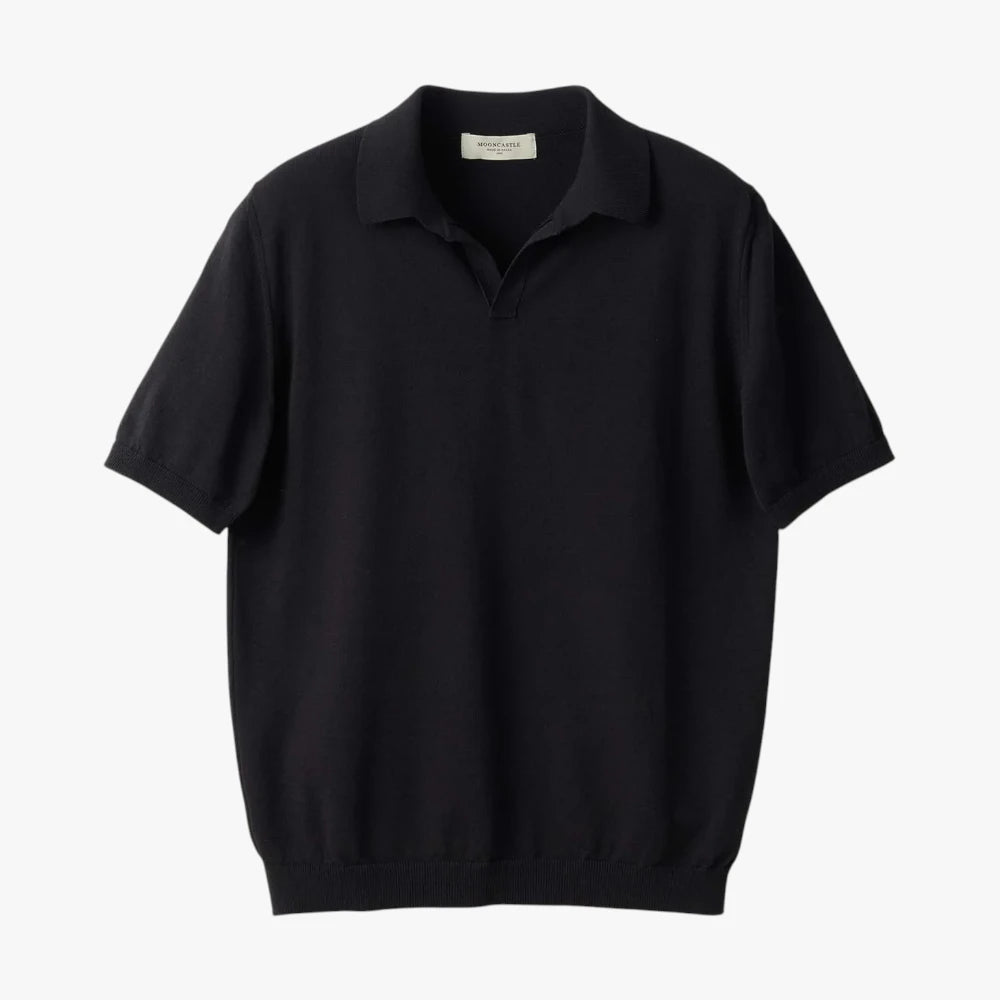 Mooncastle Ice Cotton Skipper Polo Neck Black Front View