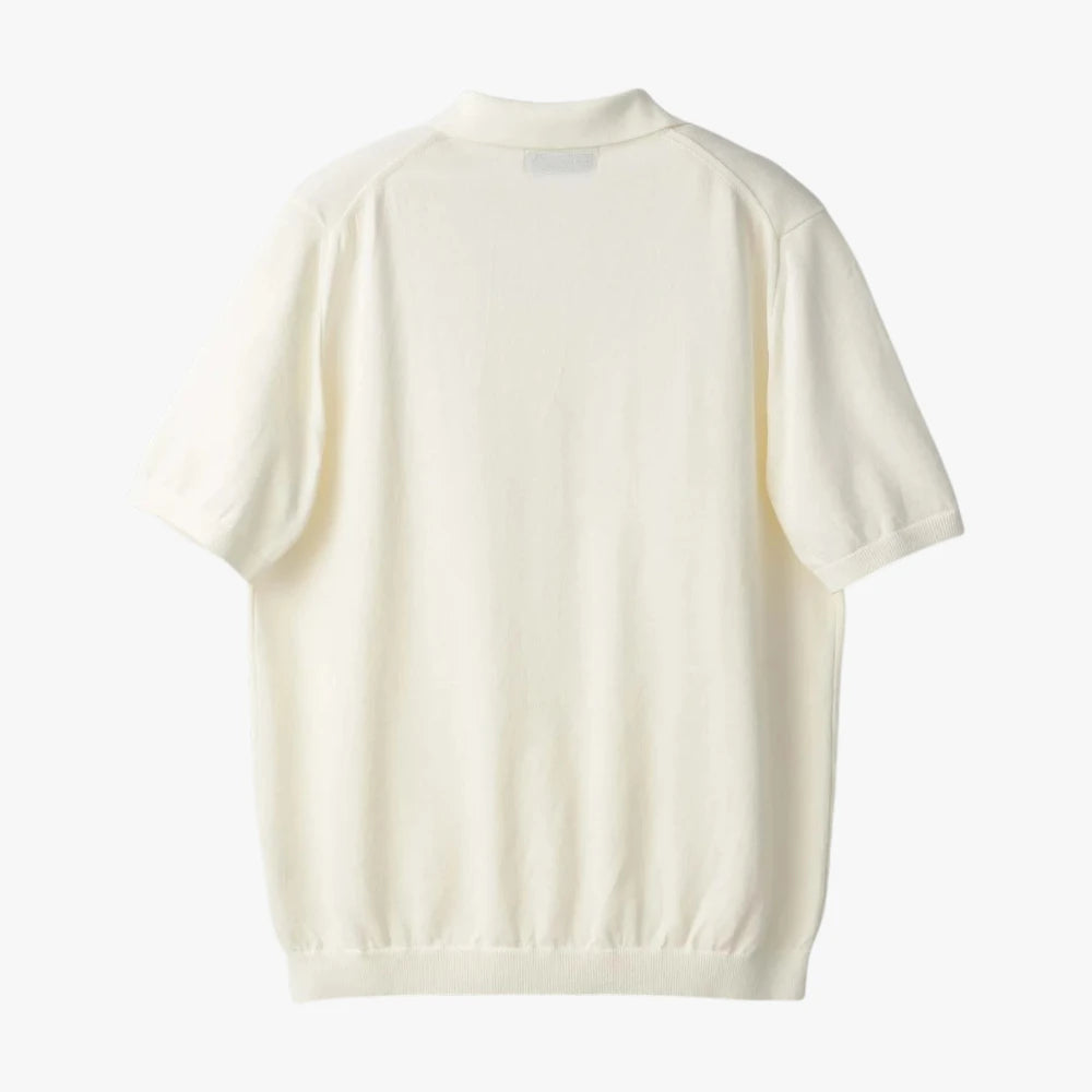 Mooncastle Ice Cotton Skipper Polo Neck Off White Back View