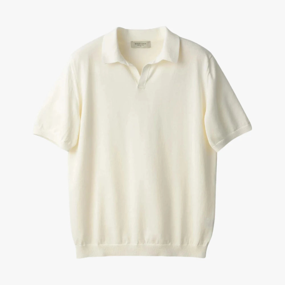 Mooncastle Ice Cotton Skipper Polo Neck Off White Front View
