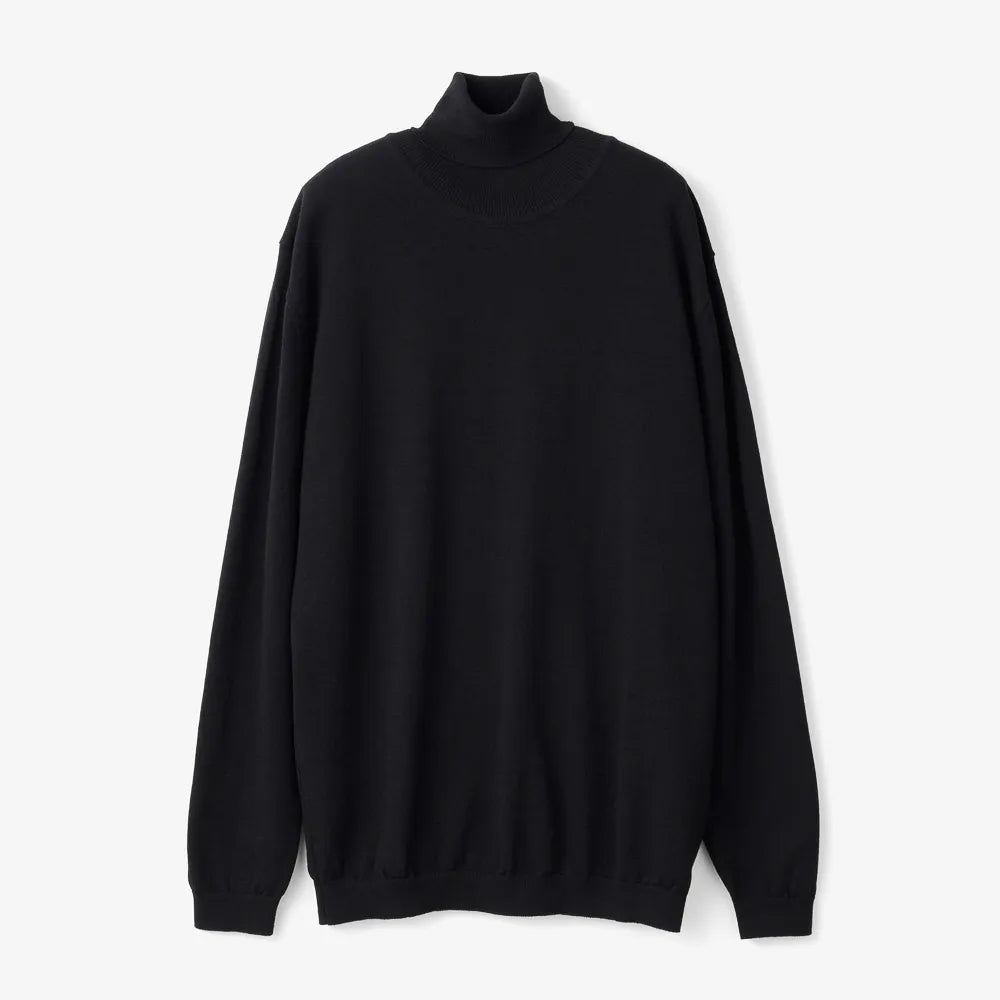 Front view of the Mooncastle Ice Cotton Turtle Neck Black showing the sleek silhouette, breathable ice-cotton knit texture, and deep black tone.