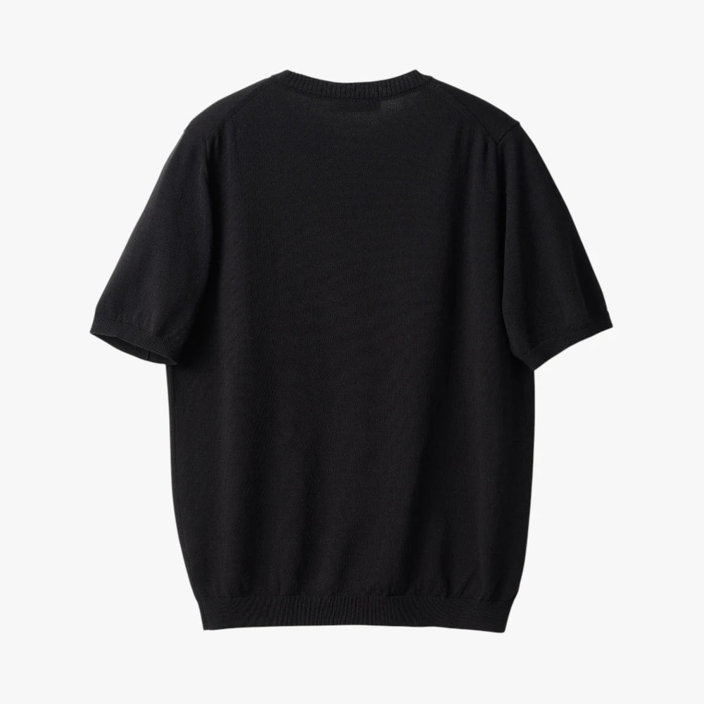Back view of the Mooncastle Knit Crew Neck in black showing the smooth knit structure and relaxed fit.