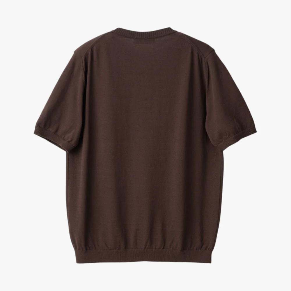 Back view of the Mooncastle Knit Crew Neck in brown showing the smooth knit structure and relaxed fit.