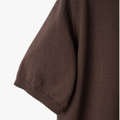 Close-up of the sleeve showing the knit texture and ribbed cuff detail.