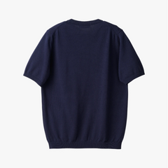 Back view of the Mooncastle Knit Crew Neck in navy showing the smooth knit structure and relaxed fit.
