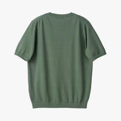 Back view of the Mooncastle Knit Crew Neck in olive showing the smooth knit structure and relaxed fit.