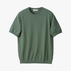 Front view of the Mooncastle Knit Crew Neck in olive featuring a clean silhouette and refined knit construction.