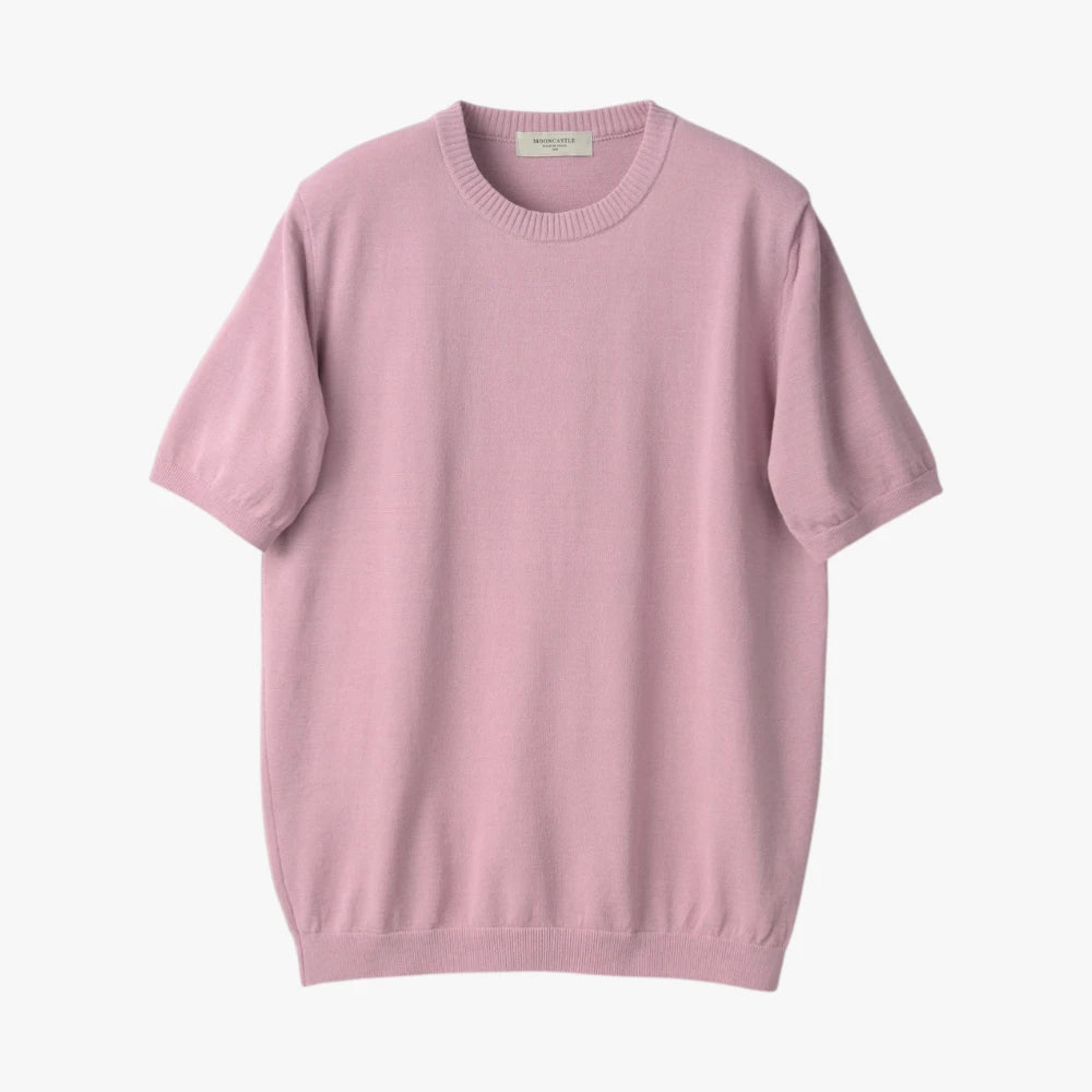 Front view of the Mooncastle Knit Crew Neck in sakura featuring a clean silhouette and refined knit construction.