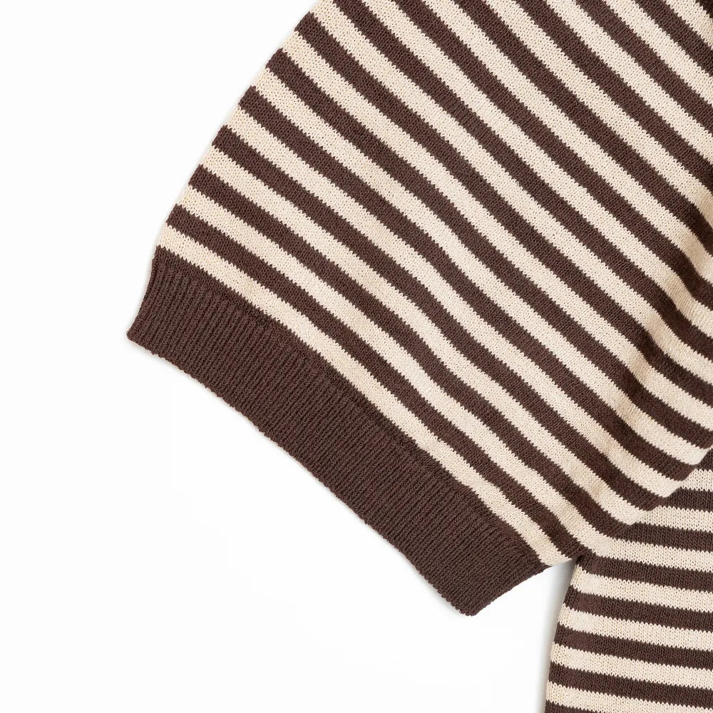 Close-up of the sleeve showing the knit texture and ribbed cuff finishing.
