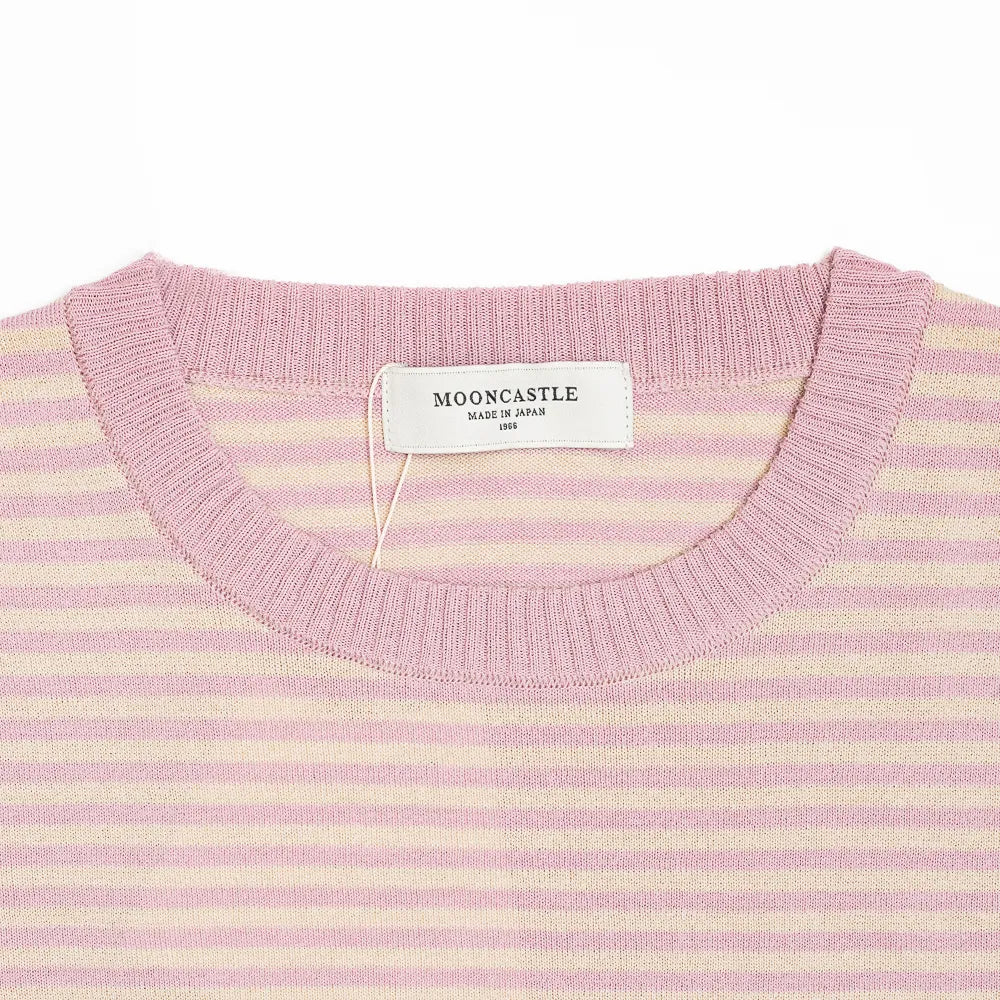 Close-up of the crew neck collar highlighting the ribbed knit construction and stripe detail.
