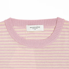 Close-up of the crew neck collar highlighting the ribbed knit construction and stripe detail.
