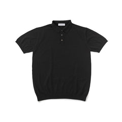 Front view of the Mooncastle Raglan Sleeve Knitted Polo Black showing the clean polo silhouette, raglan shoulder design, and deep black knit texture.