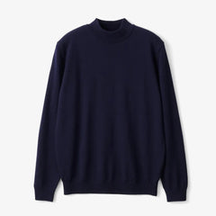 Front view of the Mooncastle Wool Mock Neck Long Sleeve Navy showing the clean mock-neck silhouette, deep navy tone, and soft wool texture.