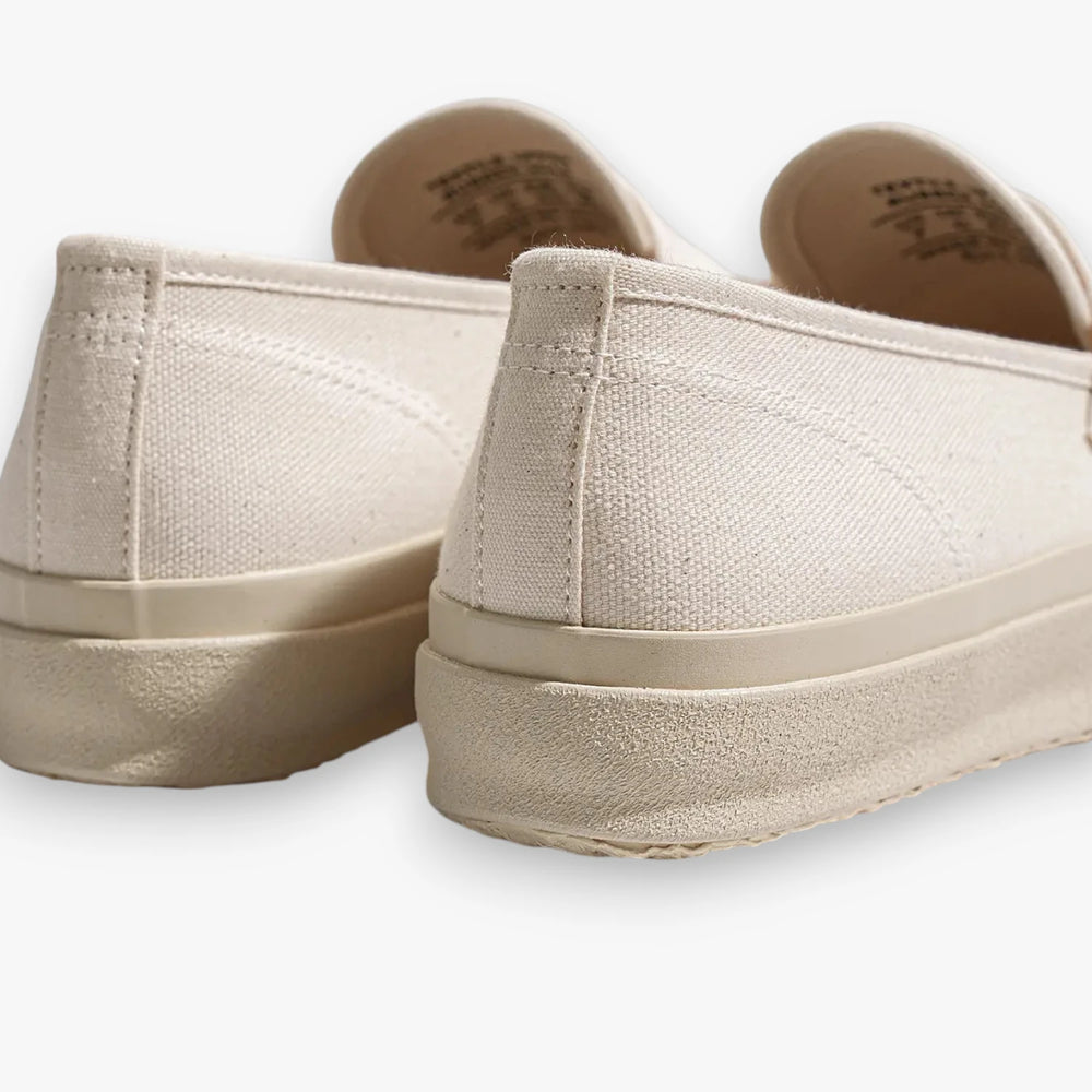 Angled view of the Moonstar Loafy in natural emphasizing the toe shape and overall silhouette.