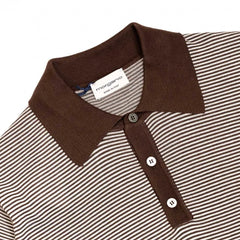 Close-up of the polo collar highlighting the knit collar and stripe pattern detail.