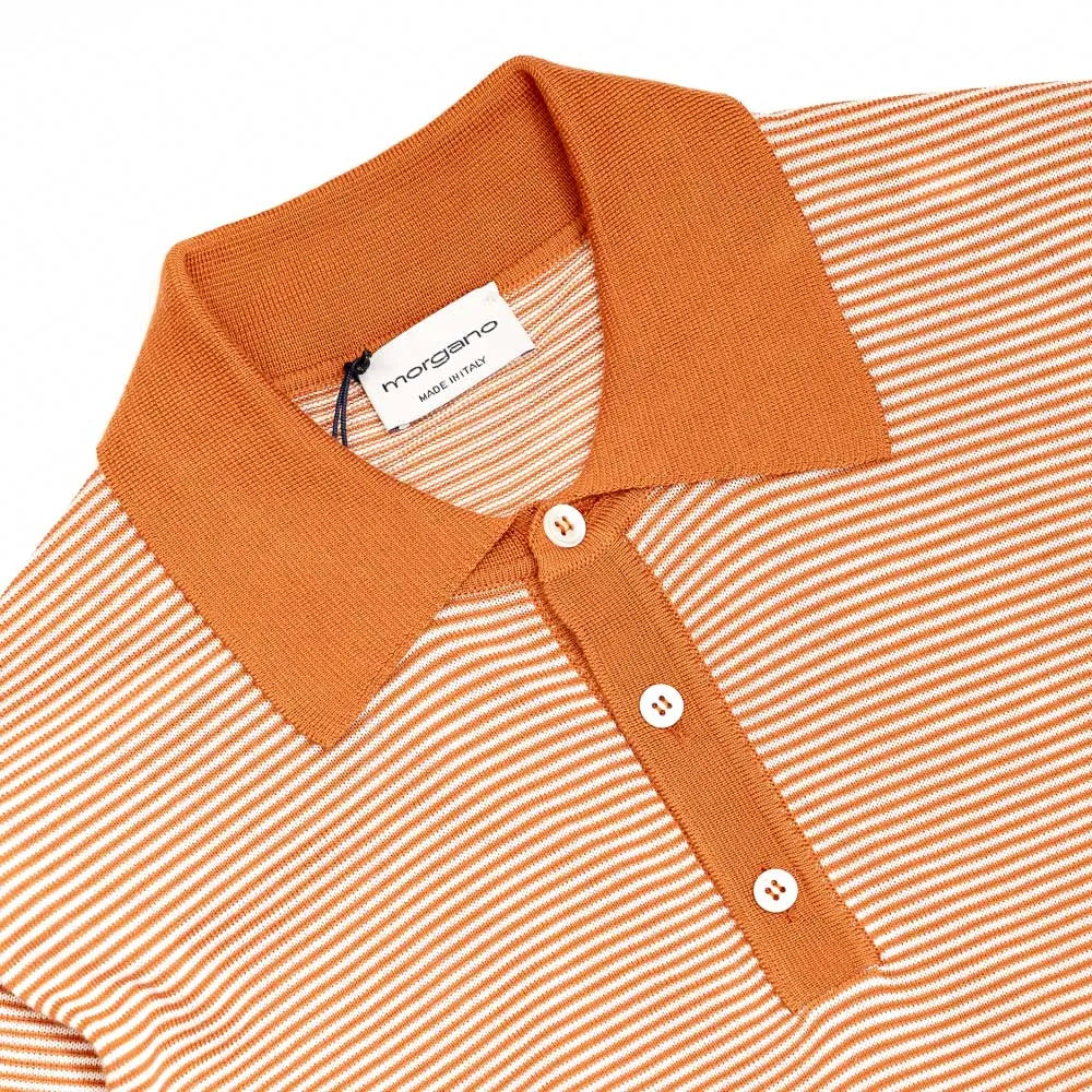 Close-up of the polo collar highlighting the knit collar and stripe pattern detail.