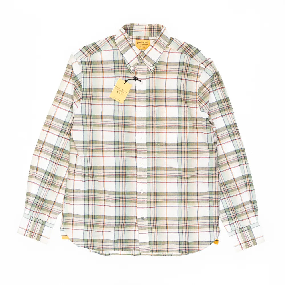 Original Madras Trading Company N°5 Classic Button Down Collar Long Sleeve Shirt Natural White Check