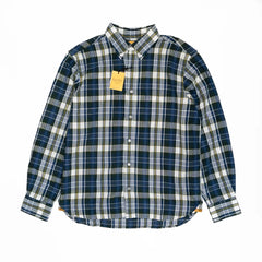 navy multi madras check shirt full front button down collar long sleeve
