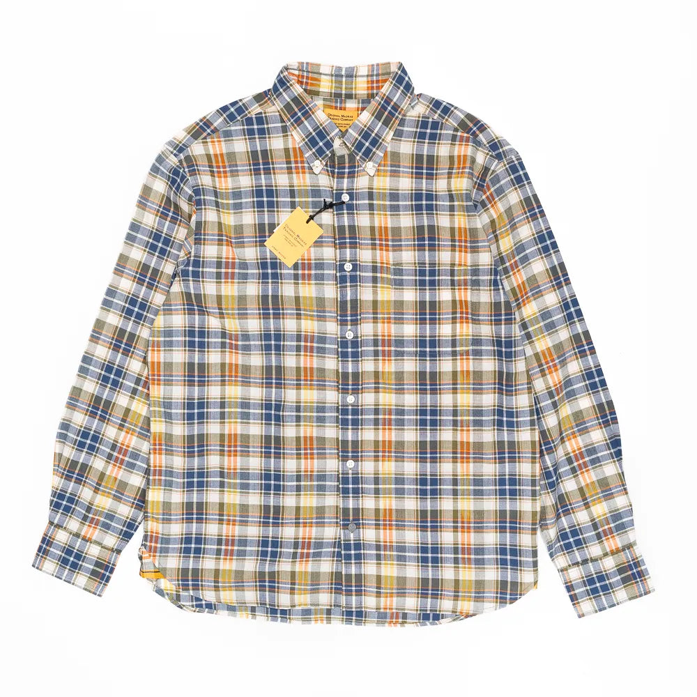 navy white madras check shirt full front button down collar long sleeve