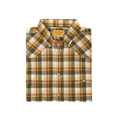 Folded view of the Original Madras Classic Western Shirt Yellow Check showing the check pattern layout and Western details.