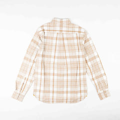 Back view of the Original Madras N5 BD Shirt Beige showcasing the back yoke, pleats, and overall drape of the lightweight Madras fabric.