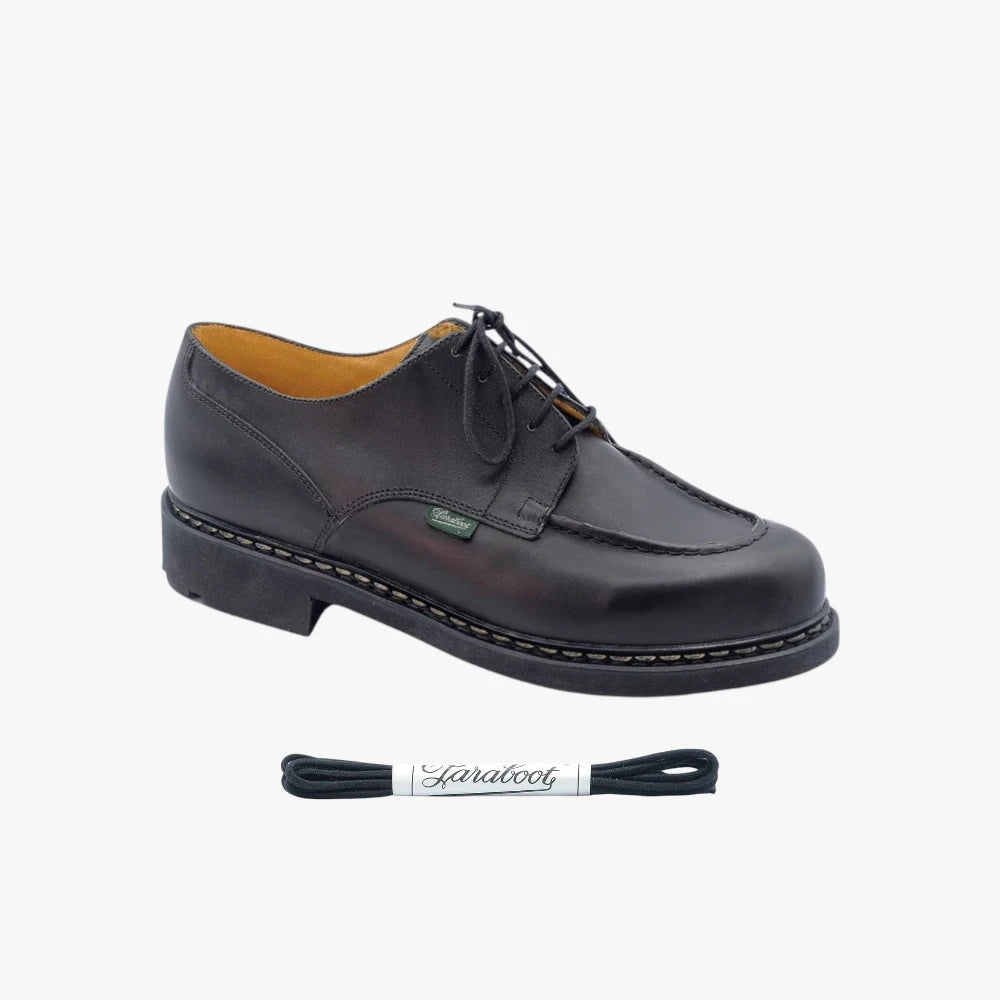 Close-up of the black shoelace texture showing weave detail and durable construction.