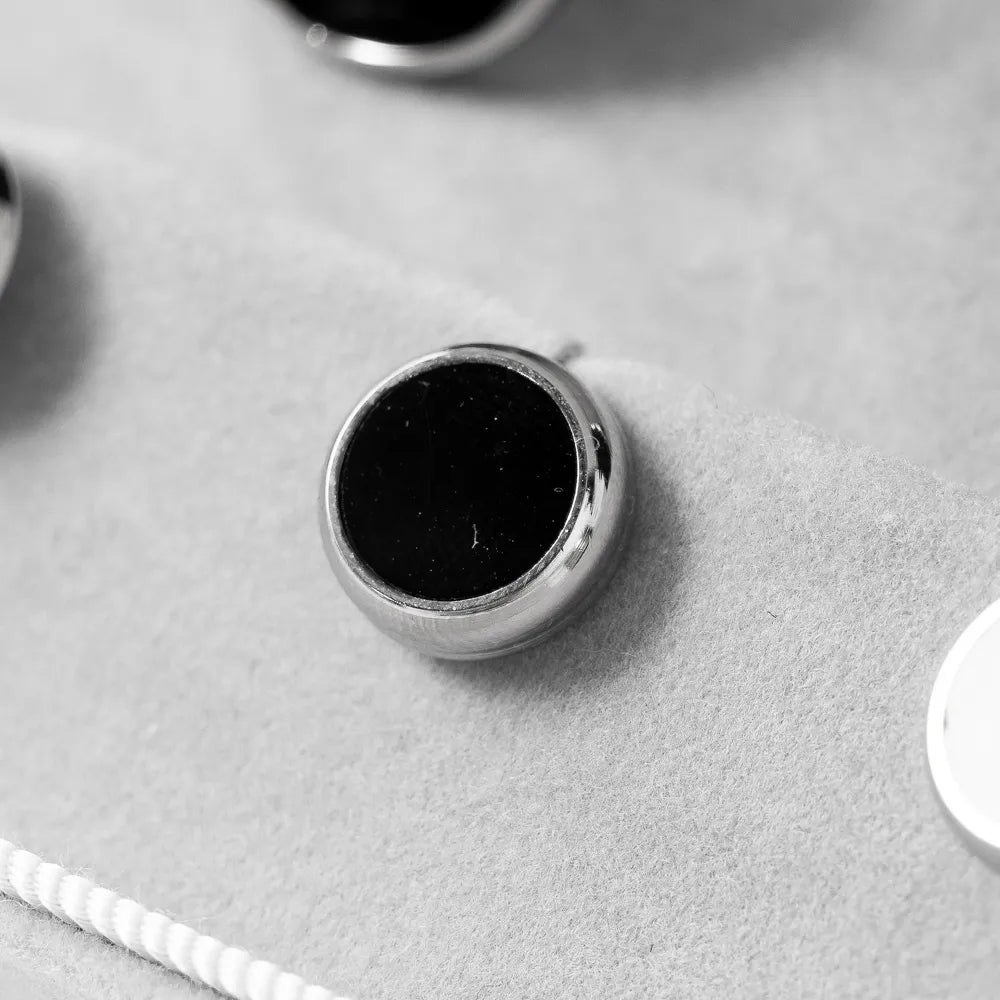 Refinement Formal Cuffs & Stud Set Onyx Silver Round Studs Detail