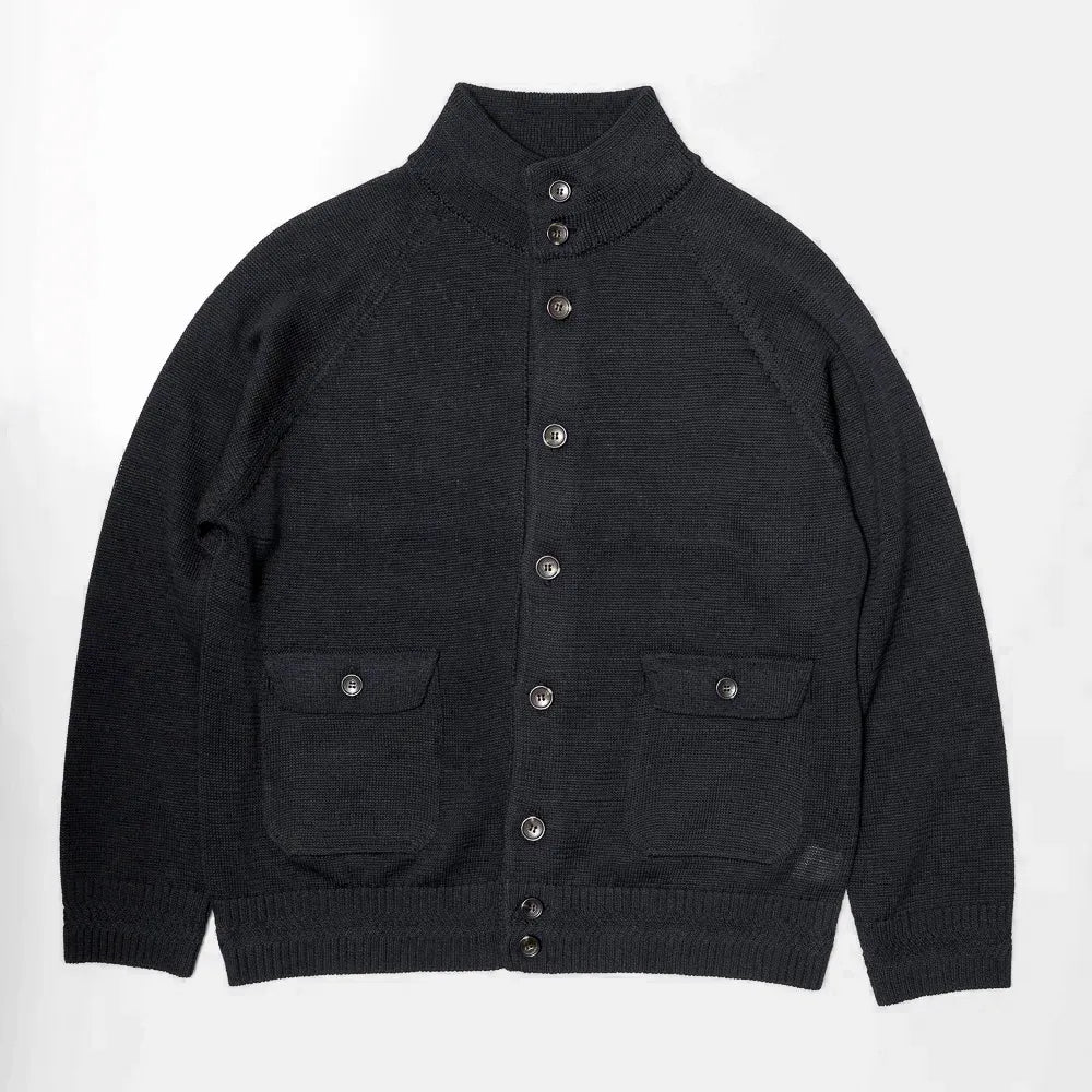 Refinement Knitwear Essential Raglan Bomber Knit Jacket Black Front View