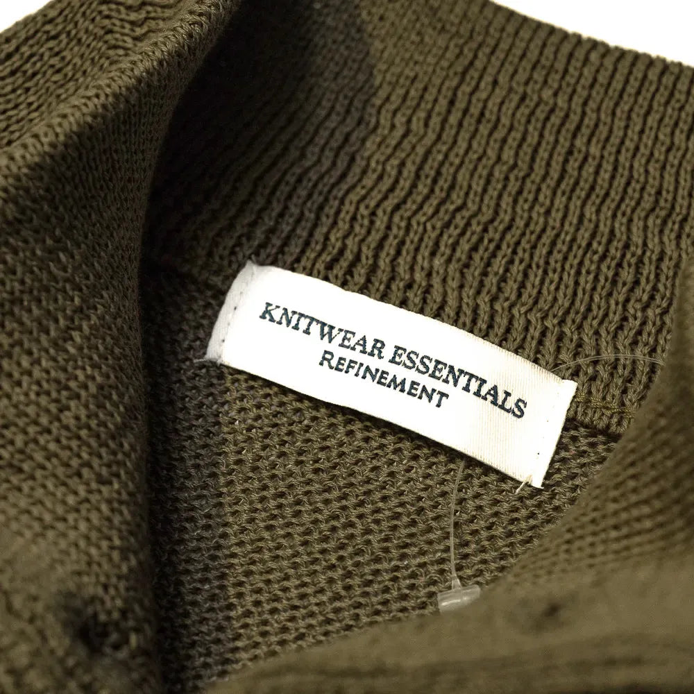 Refinement Knitwear Essential Raglan Bomber Knit Jacket Olive Brand Label Detail