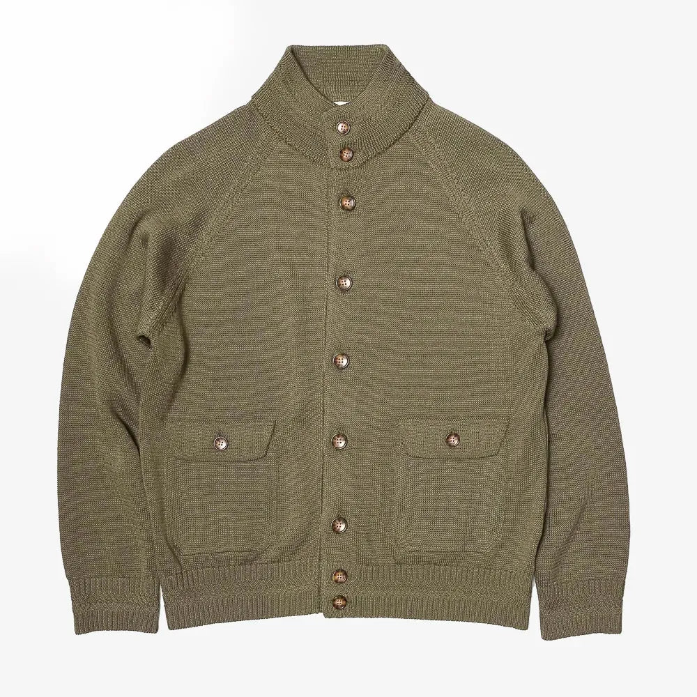Refinement Knitwear Essential Raglan Bomber Knit Jacket Olive Front View