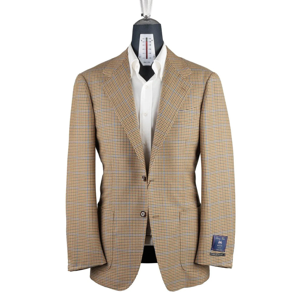 Front view of the Refinement Made By Ring Jacket RMJ-03 Gunclub Windowpane by Abraham Moon & Sons showing the soft-shoulder silhouette and gunclub check with windowpane overlay.