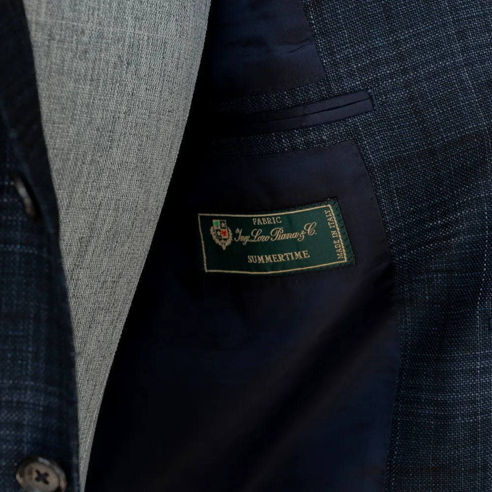 Refinement Made By Ring Jacket Rmj-03 Single Breasted Jacket Loro Piana Navy Glen Check Summertime Brand Label Detail