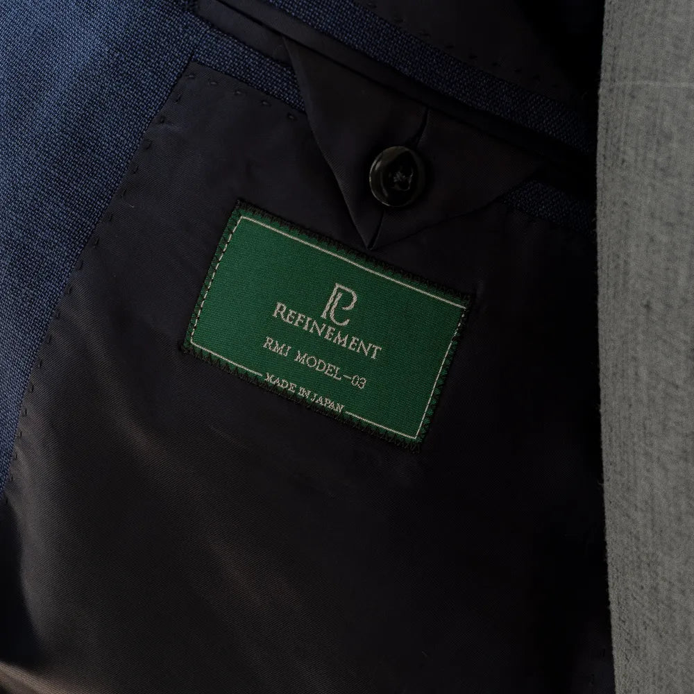 Refinement Made By Ring Jacket Rmj-03 Single Breasted Jacket Loro Piana Navy Glen Check Summertime Fabric Label Detail