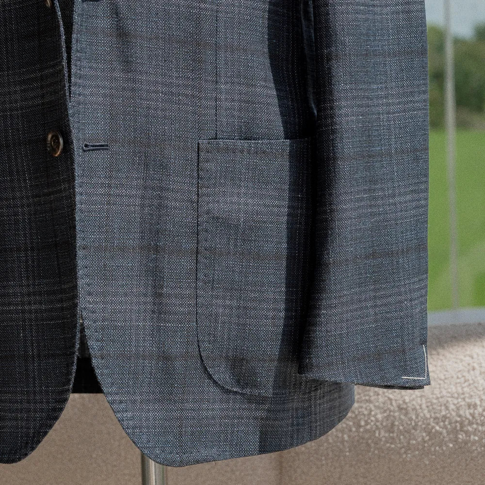 Refinement Made By Ring Jacket Rmj-03 Single Breasted Jacket Loro Piana Navy Glen Check Summertime Front Pocket Detail