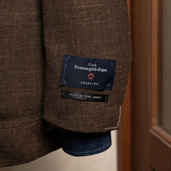 Close-up of the sleeve and hem area of the RMJ-04 Dark Brown Sport Jacket highlighting sleeve buttonwork, stitching, and refined construction.