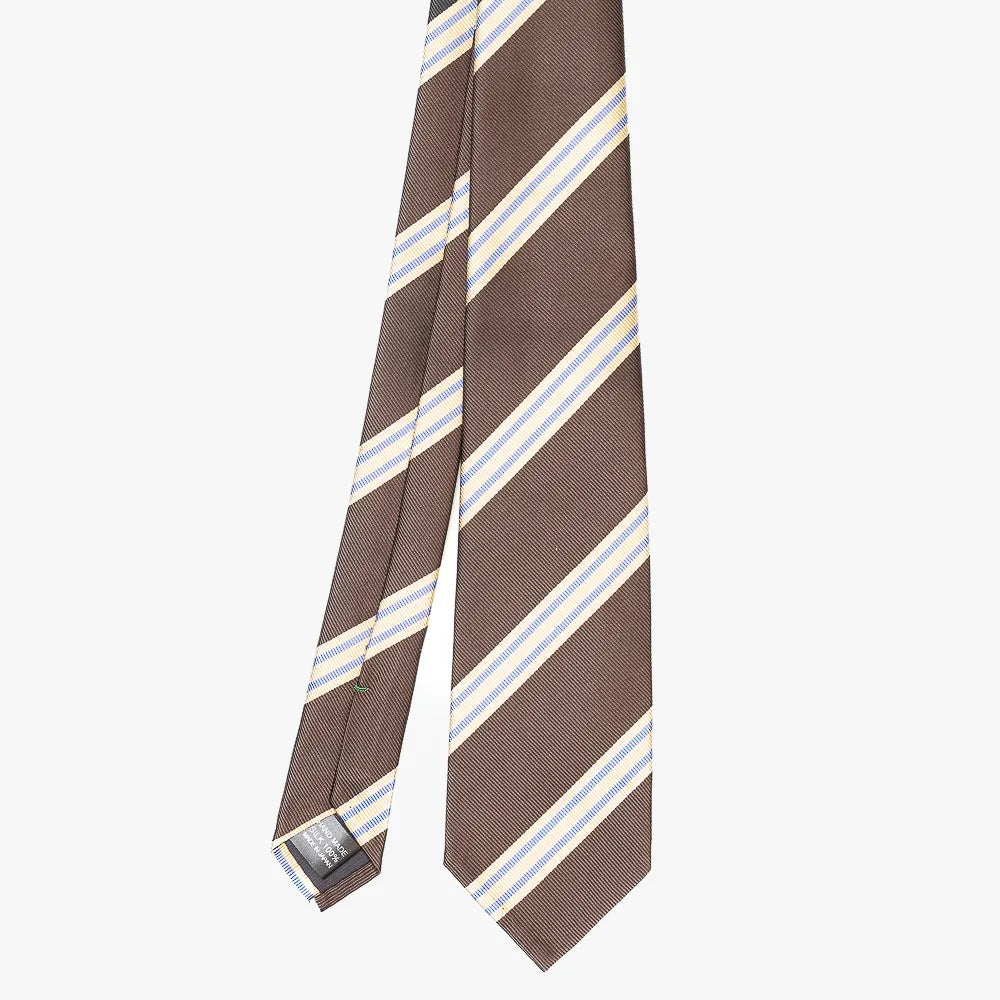 Front view of the Refinement repp stripe neck tie in ivory and lavender featuring a classic diagonal stripe pattern.