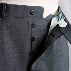 Close-up of the front pocket showing pocket curve, stitching, and clean sartorial finishing.
