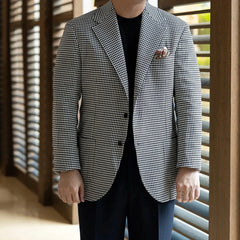 Front view of the Refinement Tailoring Rfmt-01 Sport Jacket Houndstooth Black/White by Tollegno showing the classic silhouette and bold black-and-white houndstooth pattern.