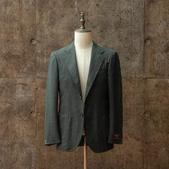 Front view of the Refinement × Ring Jacket RMJ-03 Green by VBC showing the tailored silhouette, soft shoulder, and clean drape.