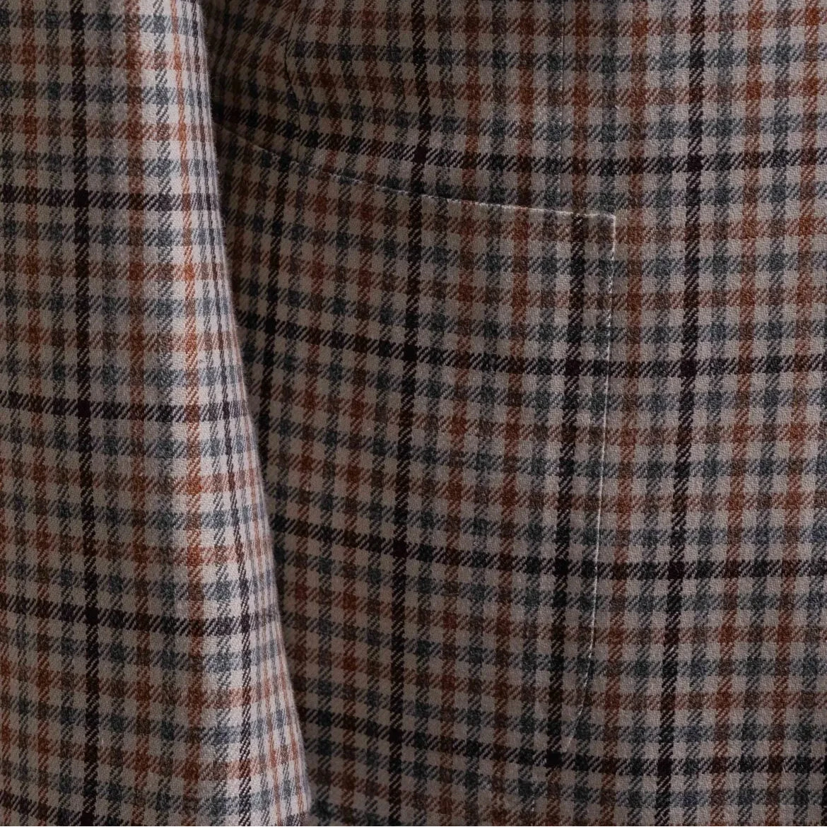 Close-up of the front pockets showing flap construction, stitching accuracy, and pattern alignment.