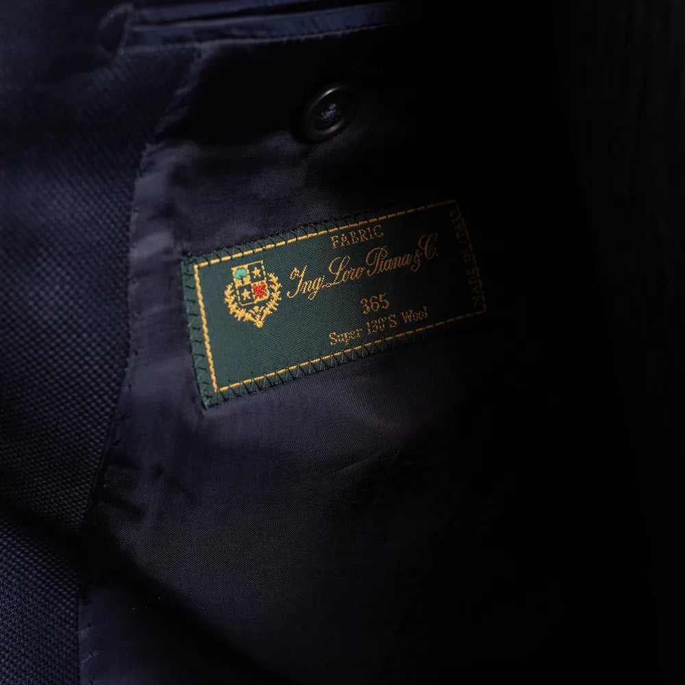 Close-up of the Loro Piana mill label inside the jacket.