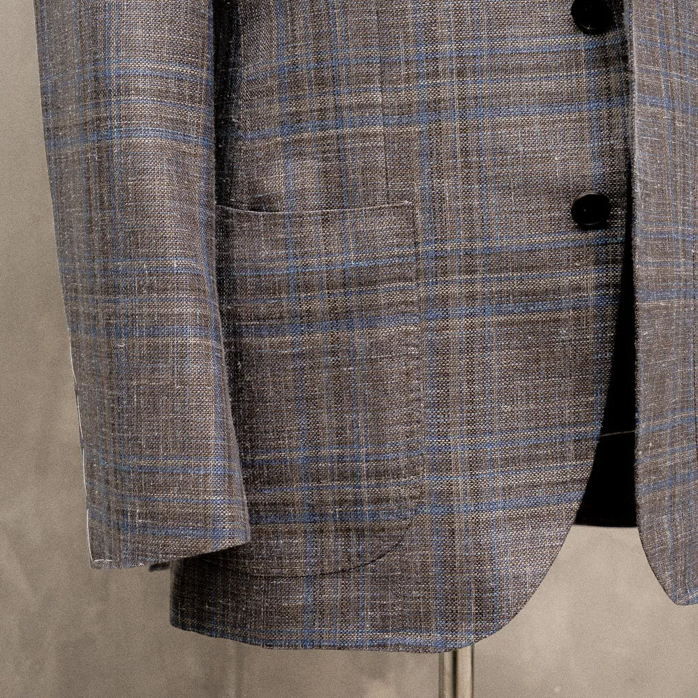 Refinement Tailoring RFMT-01 Sport Jacket Summertime Checked Brown/Blue by Loro Piana Chest Pocket Detail