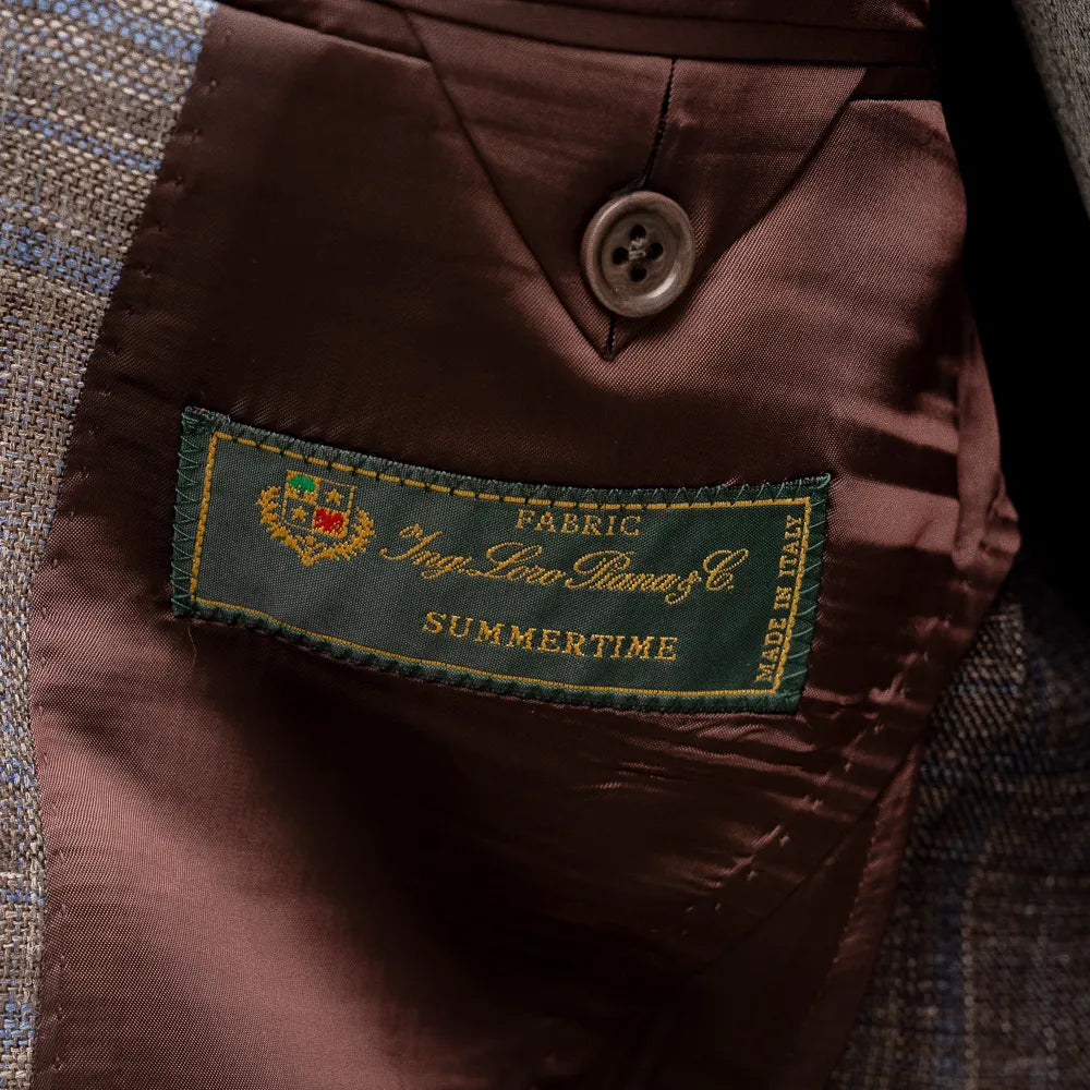 Refinement Tailoring RFMT-01 Sport Jacket Summertime Checked Brown/Blue by Loro Piana Fabric Detail