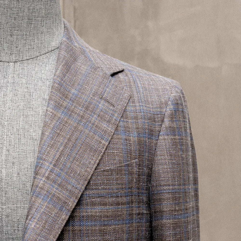 Refinement Tailoring RFMT-01 Sport Jacket Summertime Checked Brown/Blue by Loro Piana Lapel Detail